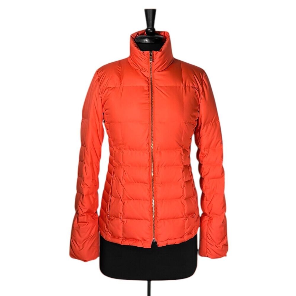 Talbots Women's Puffer Jacket Orange Quilted Full Zip Down Filled Outdoor Coat S
